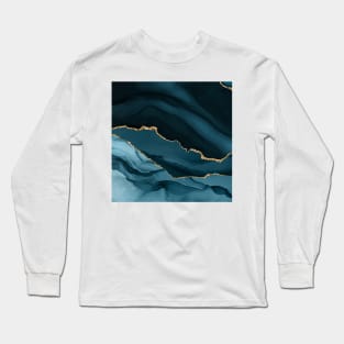 Watercolor Agate in Slate Blue with Glitter Veins Long Sleeve T-Shirt